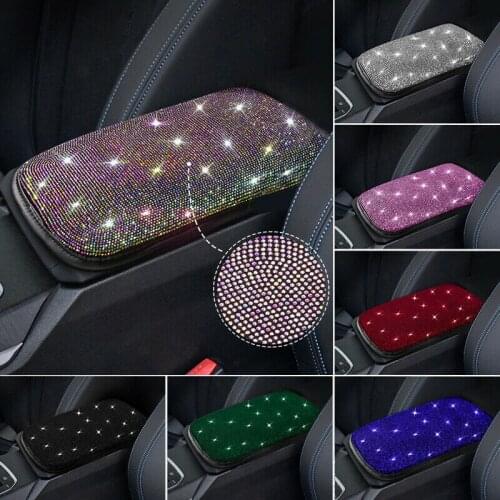Bling Bling Universal Car Armrest Pad Mat Diamond Armrest Cushion Cover Center Console Box Pad Car Styling Accessories