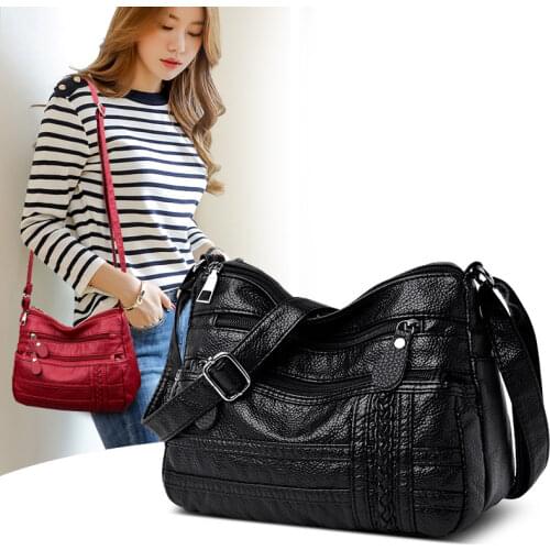 Multi-pocket Messenger Bag High Quality Soft PU Leather Shoulder Bags Casual Crossbody Bags For Women 2021 Bolsa Feminina