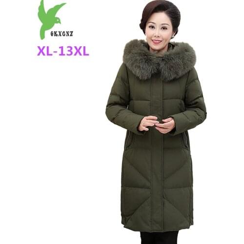 Plus size XL-13XL Down jacket Women Winter Parkas Thicken Hooded Coat Middle aged Female Super Large size White duck down Coats
