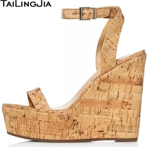 Cork Wedge Sandals Shoes Woman 2021 Platform Wedges Shoes For Women Summer Ladies Stripper High Heels Fashion Open Toe Big Size