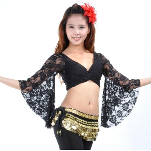 Black Lace Butterfly Sleeve Belly Dancing Top For Women Cheap Summer Sexy Practice BellyDance Costume Top