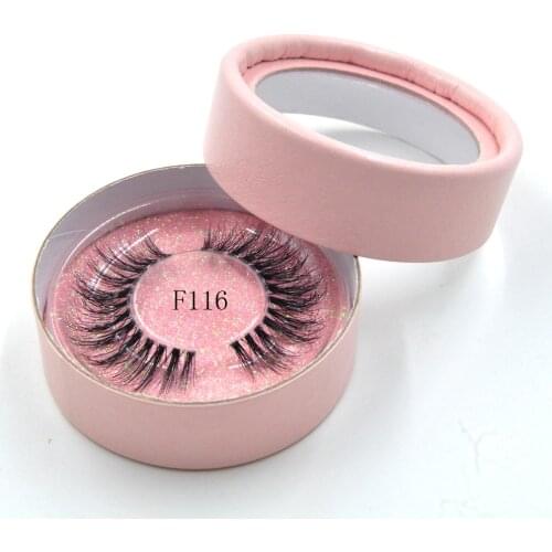 1 pair 3D mink lashes natural long invisible thin band fake lashes curl soft eyelashes extension Beauty pink circle box F116