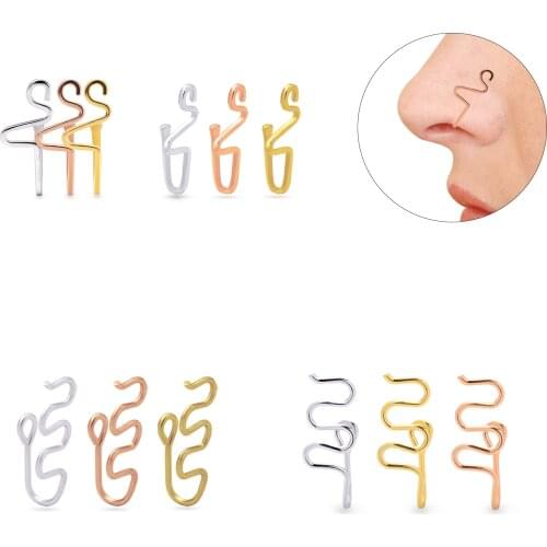 2PCS 1x21mm Stainless Steel Snake Clip On Nose Ring Lighting Fake Nose Piercing Clip On Cross Nose Clip Fake Faux Piercing Nez