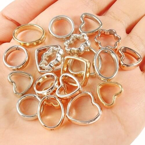 50pcs/100pcs Charms Open Frame Two Hole Beads Love Heart Square Oval Round Flower Shape Connector For Jewelry Making Accessories
