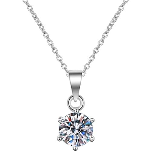 ANZIW 925 Sterling Silver Moissanite Diamond Solitiare Neckalces Silver 1CT Round Necklace Women Wedding Engagement Jewery Gifts