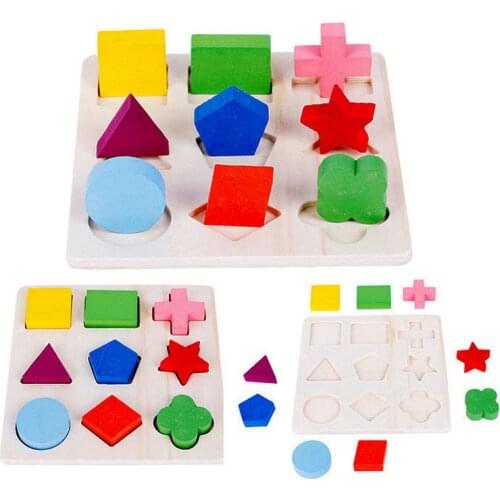 Wooden 3D Geometric Shapes Building Puzzle Montessori Sorting Math Bricks Preschool Learning Game Baby Kids Educational Toys