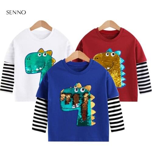 Children Boys T Shirts Cotton Toddler Clothes Cartoon Boys Dinosaur Patchwork Shirt Outfits Clothes 2020 Casual Tops for Boy