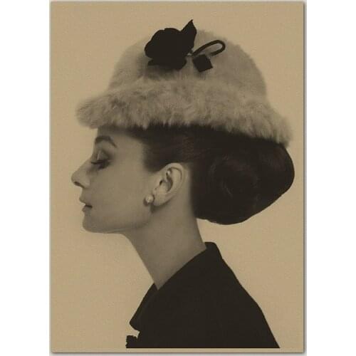 Elegant Audrey Hepburn Wearing Top Hat Vintage Posters Home Decor Girls Bedroom Setting Home Decoration High Quality Wallpaper