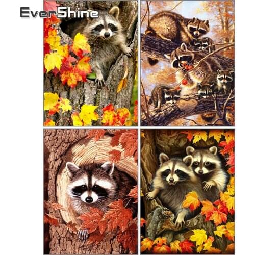 Evershine Full Square Diamond Embroidery Raccoon Picture Of Rhinestone Autumn Diamond Painting Animal Cross Stitch Home Decor