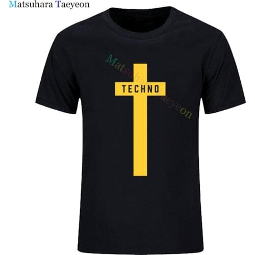 Techno Cross Printed T-shirt Mens Unisex Music t shirt Festival Black Tee Top Summer Streetwear Camiseta Masculina