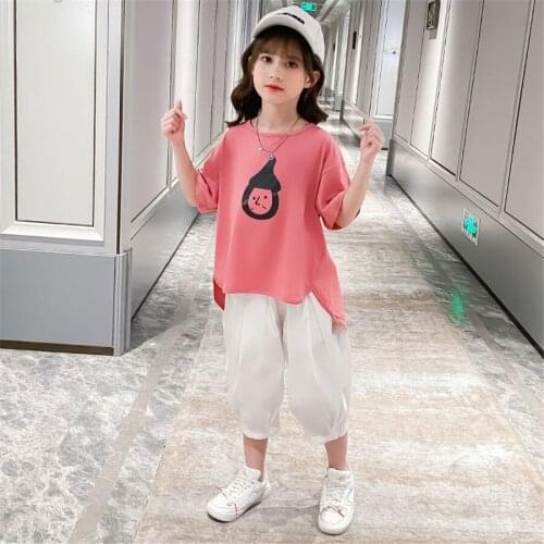 Kids Clothes Girls Summer Clothing Sets Short Sleeve T-shirt Cotton Tops+Pants Tracksuit Children Clothes Outfit 4 6 8 12 Years