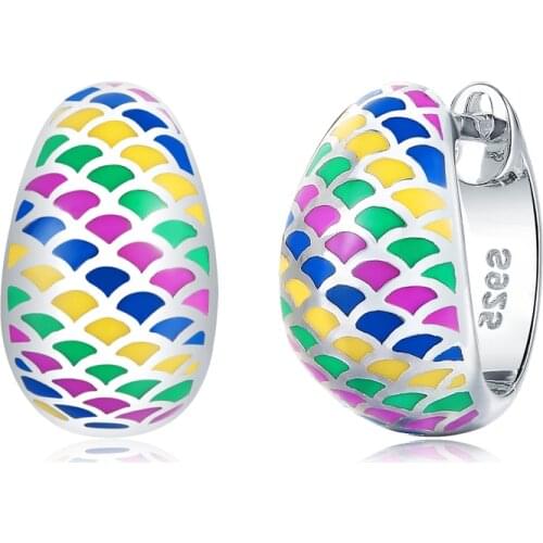 Like Colored Fish Scales 100% Authentic 925 Sterling Silver Fashion Stud Earrings for Women Luxury Party Jewelry OGULEE Enamel