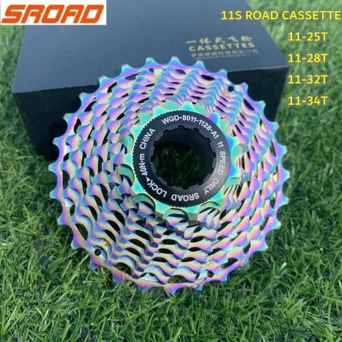 SROAD road bike 11 Speed SLR2 Cassette rainbow Ultralight 11-25/28/32/34T Freewheel K7 11V Sprocket For Shimano R9100 RED
