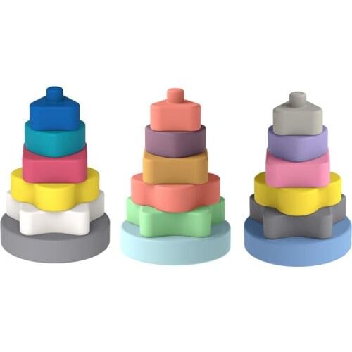 Puzzle Building Blocks Silicone Toys Baby Stacking Blocks Infant Baby Teether Sensory Toys Educational Shape Matching Logic Toys