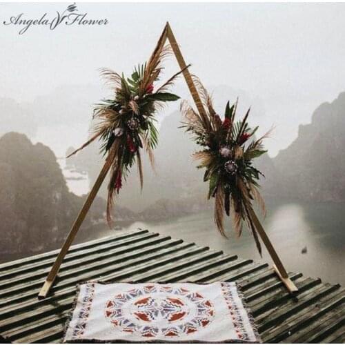 Wrought Iron Triangle Shelf Wedding Arch Geometric Shaped Arch Wedding Backdrop Stand Decor Artificial Flower Party Stage Layout