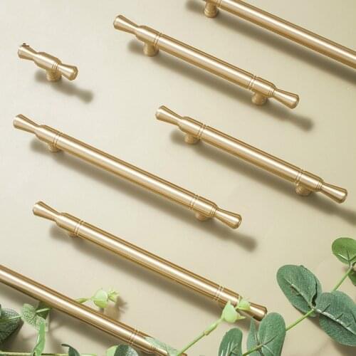 LKL Pure Brass Cabinet Door New Chinese Style Wardrobe Door Cabinet Drawer Nordic Long Handle Gold Light Luxury Brass Pull
