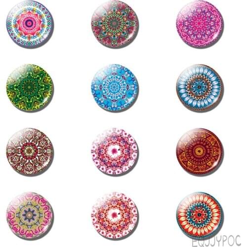 12pcs Datura Flower 25 MM Fridge Magnet Mandala Buddhism Yoga Indian Glass Note Holder Magnetic Refrigerator Stickers Home Decor