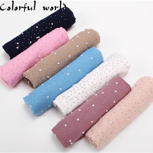 Fashion beautiful candy-colored hot diamond porcelain scarf cotton full of star headscarf hijabs muslim islamic scarves 75*180CM