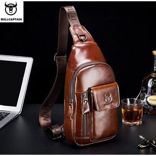 BULLCAPTAIN Fashion Genuine Leather Sling chest backpack mens music chest bags messenger bag Chest bag for Excursion bags New