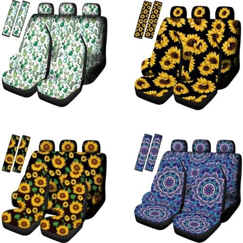 9 Pieces Sunflower Car Accessories Set, Sunflower Car Front Seat Covers, Rear Bench Seat Covers, Back Seat Cover, Headrest Cover