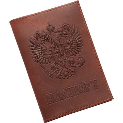 Mcneely Russia Embossing Real Genuine Leather Passport Cover with Credit Card ID Holder Case Travel Business Wallet