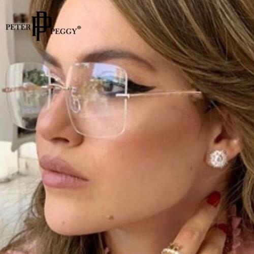 Anti Blue Light Blocking Glasses Square Rimless Eyeglasses Personalized Oversized Clear Lens Computer Glasses Frame Unisex