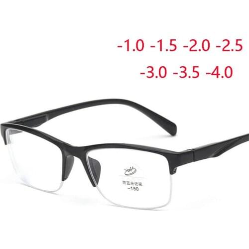 Anti Blue Rays Half Rim Nearsighted Glasses Finished Literary Retro Square Myopes Lunettes Diopter Eyewear -1.0 -1.5 To -4.0