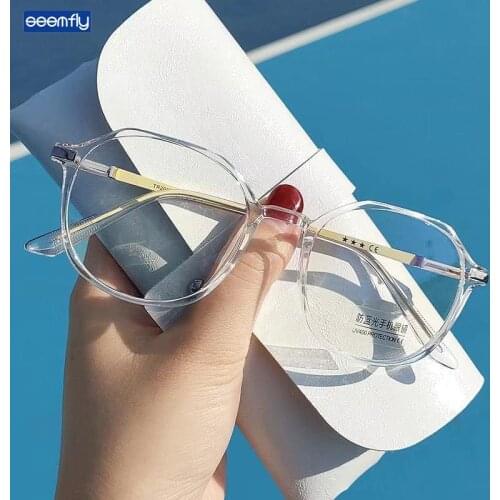 Seemfly Women Myopia Glasses Vintage Anti Blue Light Polygon Mirror Frame With Degree Shortsighted Eyewear 0 -1.0 -1.5 To -6.0