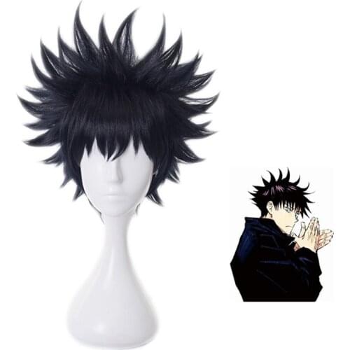 Anime Jujutsu Kaisen Black Wigs Fushiguro Megumi Cosplay Wig Heat Resistant Synthetic Halloween Cosplay Prop Role Play Accessory