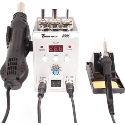 8586 BGA SMD Rework Solder Station 750W 2 In 1 Digital ESD Hot Air Gun Soldering Iron Station For Welding Repair Tools kit