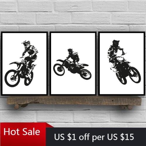 Motocross Rider Posters Art Prints Black and White Motorcycle Racer Modern Canvas Painting Boys Home Art Wall Decor Room Decor