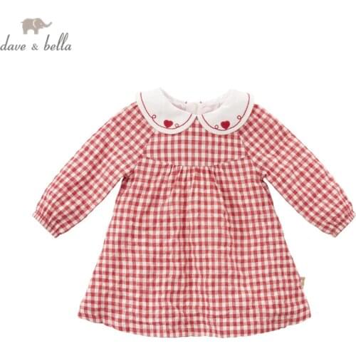 DBM16481 dave bella spring baby girls cute plaid zipper dress children fashion party dress kids infant lolita clothes