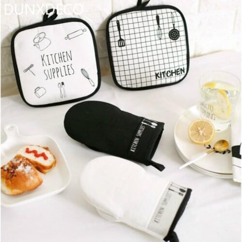 DUNXDECO Table Placemat Cup Pot Pad Mat Desk Accessories Kitchenware Print Nordic White Black Check Art Food Photo Fabric Decor