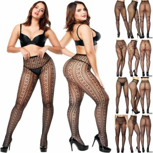 Plus Size Womens Pantyhose Tights Fishnet Mesh Stockings Underwear Lace Sheer Pattern Sheer Ladies Stockings