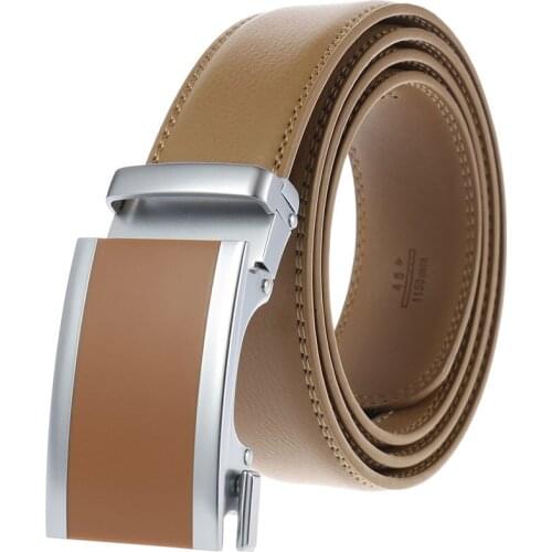 New Design Men Leather Belt Automatic Buckle Slide Ratchet Belt Strap Jeans Casual Golf Business Belts Black Red White Brown Blu