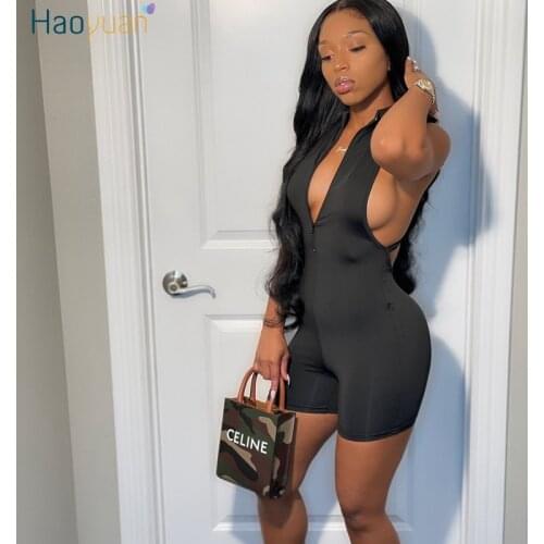 HAOYUAN Sexy Bodycon Playsuit Women Summer Y2k Fashion Clubwear Birthday One Piece Outfits Backless Cross Romper Jumpsuit Shorts