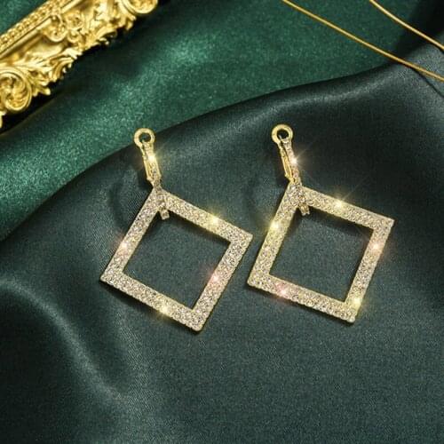 ARLIE Fashion Shining Rhinestone Geometric Drop Earrings for Women Girls 2020 New Gold Color Square Dangle Earring Party Jewelry