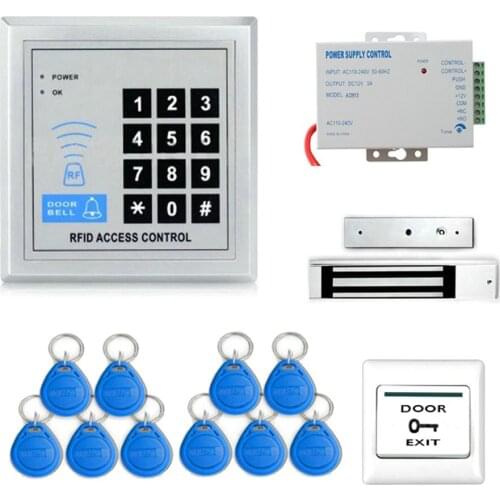 MOUNTAINONE Full RFID Door Access Control System Kit Set (180kg 350LB Electric Mag + Power Supply + Proximity Door Entry keypad)