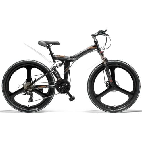 K660 26 Inch Folding Bicycle, 21 Speed Mountain Bike, Front & Rear Disc Brake, Integrated Wheel, Full Suspension