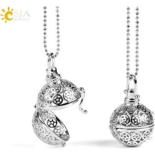 CSJA Women DIY Making Jewellery No Stone Copper Ball Owl Egg Hollow Cage Charms Slide Locket Pendant Necklace Birthday Gift E504