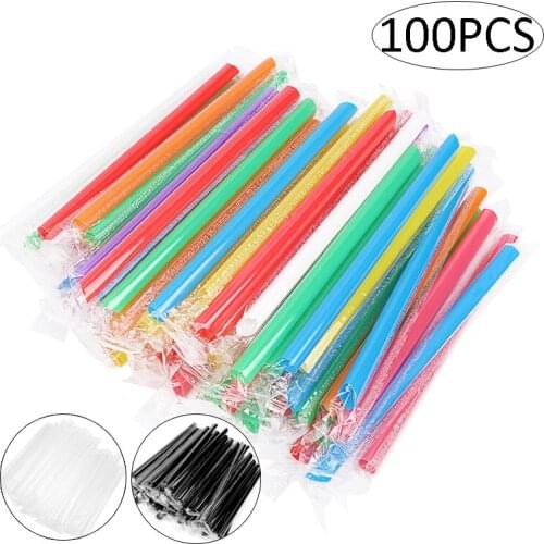 100pcs Disposable Plastic Straws MilkTea Milkshake Plastic Drinking Straw for Wedding Party Supplies Bar Accessories