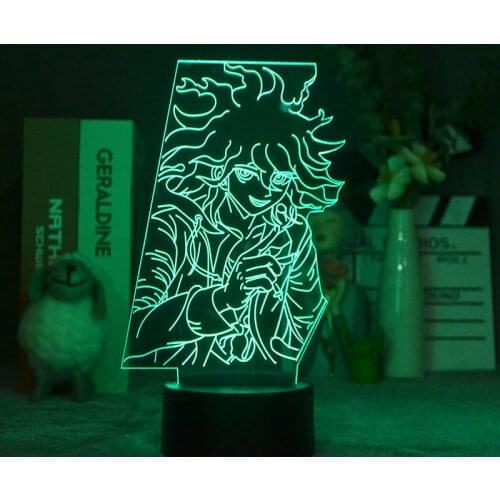 Danganronpa V3 Led Night Light Nagito Komaeda Figurine Lamp for Bedroom Decor Kids Gift Laser Engraved Acrylic 3D Illusion Lamp