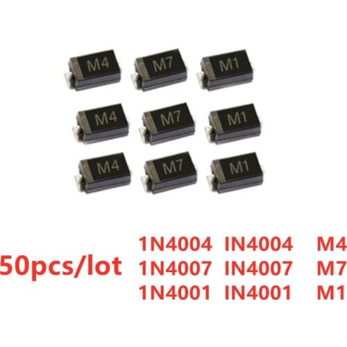 50pcs/lot SMD rectifier diode M1 M4 M7 1N4001 1N4004 1N4007 DO-214AC(SMA)