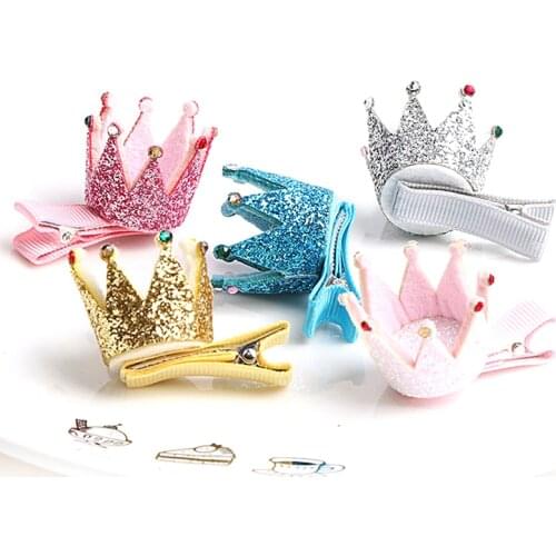 Glitter Synthetic Leather Crown Hair Clips Mini Kid Birthday Hairpin Pink Silver Gold Sparkly Princess Tiara Barrette