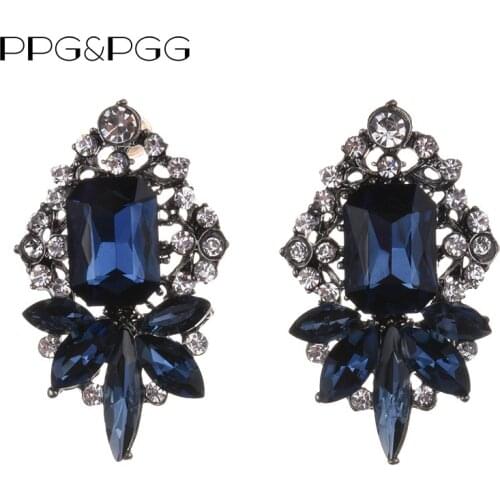 PPG&PGG Wholesale good quality blue crystal earring New glass statement fashion Earings for women