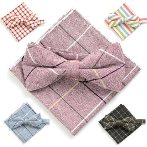 Formal bow tie set British style bowknot handkerchief cotton butterfly pocket square tie mens wedding dress suit business towel