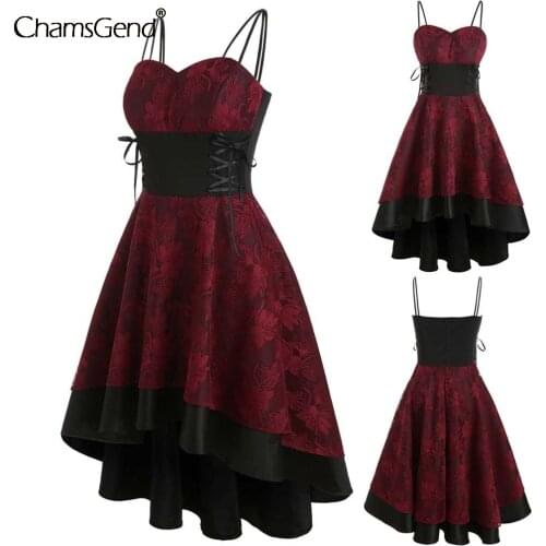 Night Dress Women Vintage High Grade Cami Bandage Lace Up High Low Dress Party Dress Vestidos Robe Femme Retro Gothic Dresses