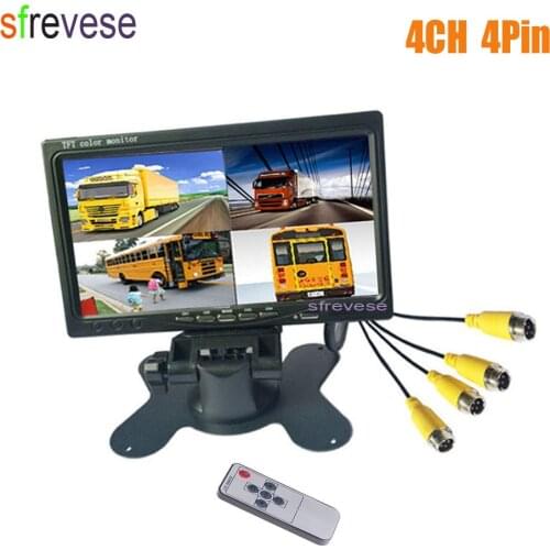 12V-24V Vehicle Car Rear View 7" LCD Monitor 4Pin 4CH Quad Split Screen For Bus Truck Caravan Van Motorhome