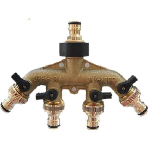 1PC Brass 4-Ways Hose Splitter For Garden Flower Irrigation Watering Distributor Lawn Irrigation Fittings