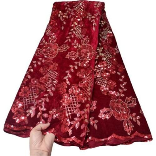 2021 Red Latest Royal blue French Lace Velvet Fabric 2021 High Quality Sequins Lace African Lace Fabric For Wedding Sewing